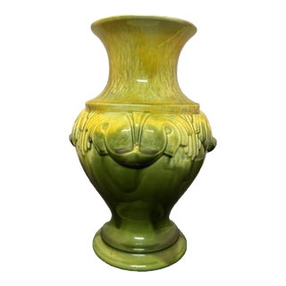 Royal Haeger u.s.a. Pottery Vase Deco Green Yellow Crazing MCM Vintage 1960’s For Sale