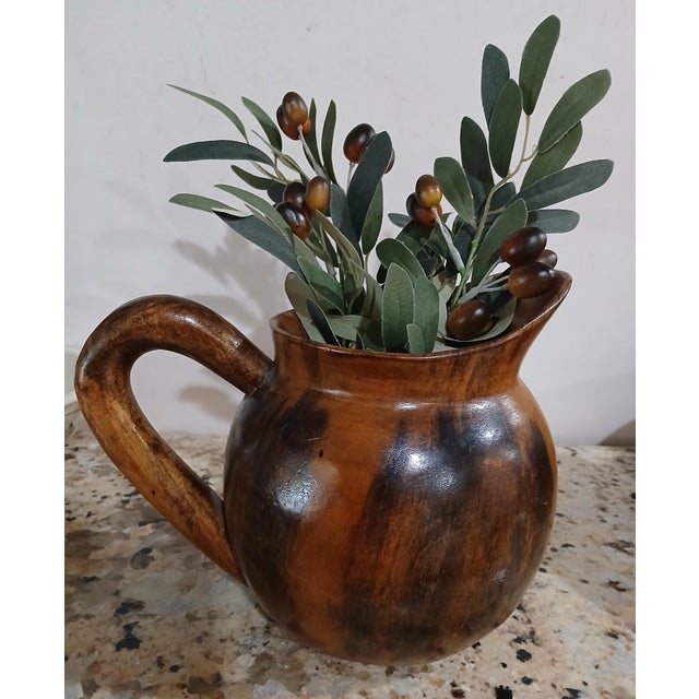 Contemporary 1970s Hand-Crafted Olive Wood Pitcher For Sale - Image 3 of 7