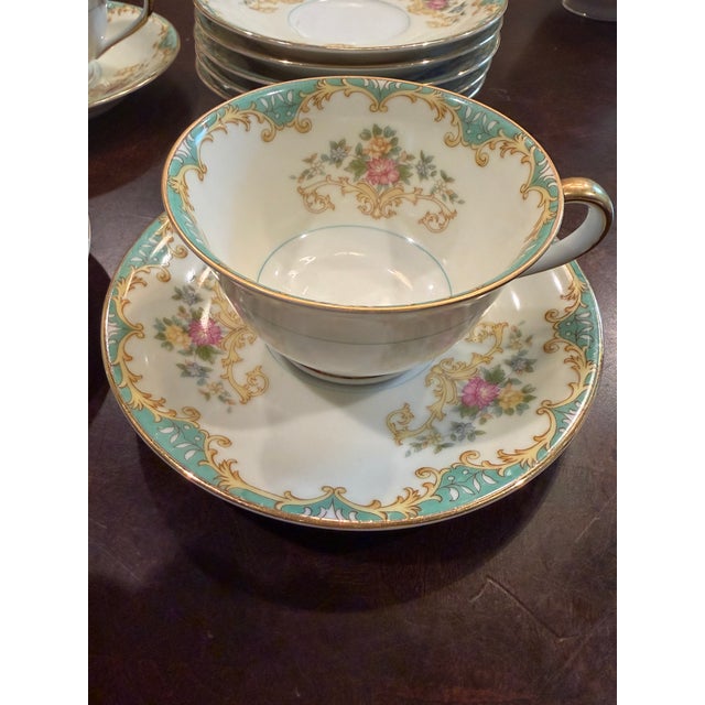 1930s 1930s Noritake Tiffany Porcelain Teacups & Saucers – 3 Cups & 8 Saucers For Sale - Image 5 of 5