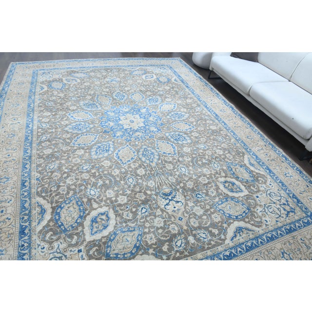 1970s 1970s Vintage Persian Handmade Wool Cotton Blue Area Rug For Sale - Image 5 of 11