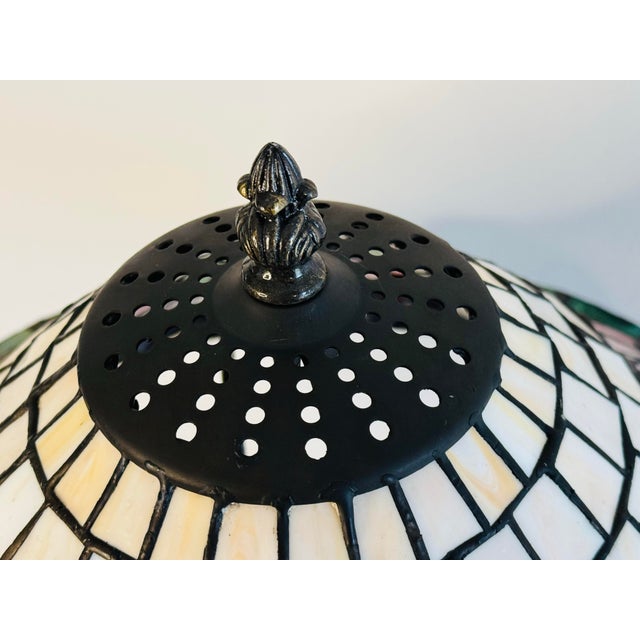 1980s Vintage Stained Glass Table Lamp With Bronze Base For Sale - Image 5 of 8