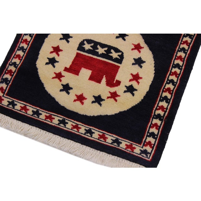 Republic Party Flag Ivory/Blue Wool Rug For Sale - Image 4 of 9