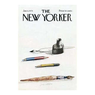 1975 Vintage New Yorker Cover, January 6 (Saul Steinberg), Original New Yorker Magazine Cover, Writing For Sale