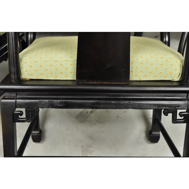 Vintage Oriental Ming Style Ebonized Horseshoe Lounge Chairs by Century (B) Pair For Sale - Image 14 of 18