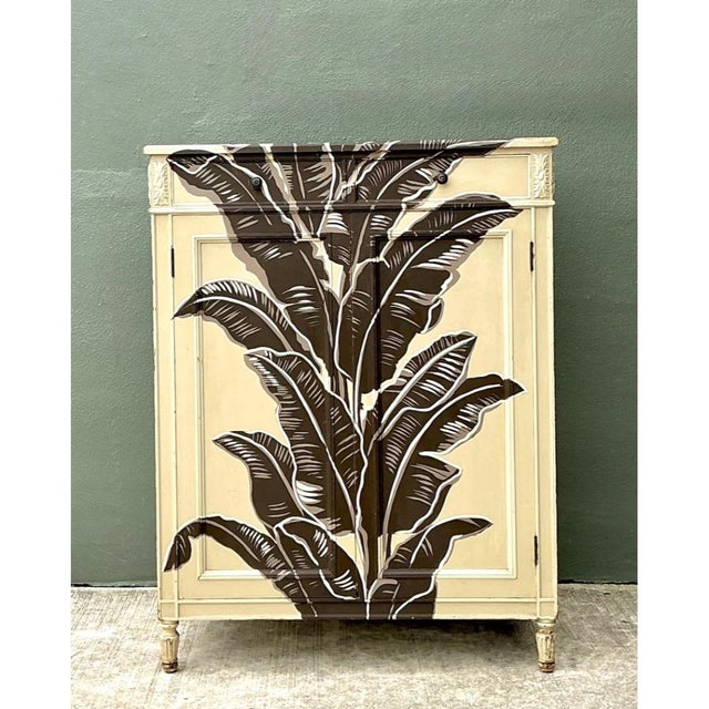 Vintage Banana Leaf Hand Painted Cabinet For Sale - Image 11 of 14