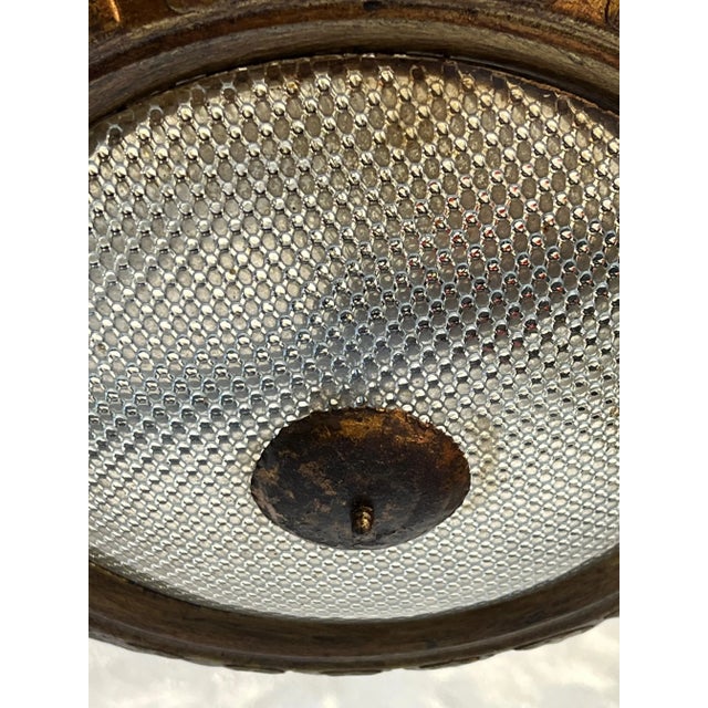 Gold Ornate Spanish Flush Mount Ceiling Fixture With Textured Glass For Sale - Image 8 of 13