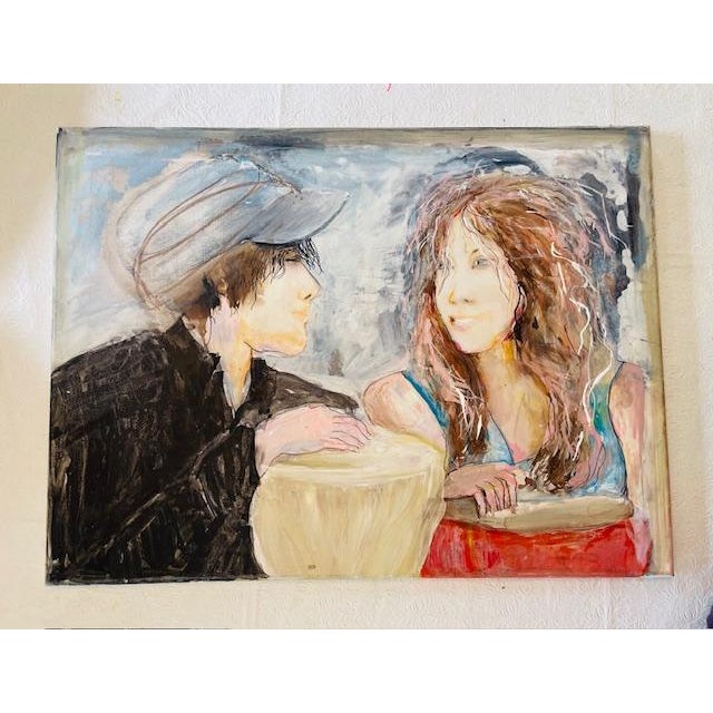 Young Couple, Original Acrylic & Ink on Canvas - Unsigned For Sale In Miami - Image 6 of 13