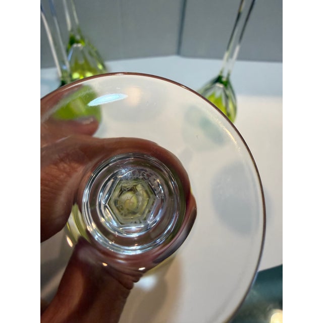 Mid 20th Century Mid 20th Century Chartreuse Baccarat Cordial Glasses in Genova Pattern - Set of 4 For Sale - Image 5 of 8