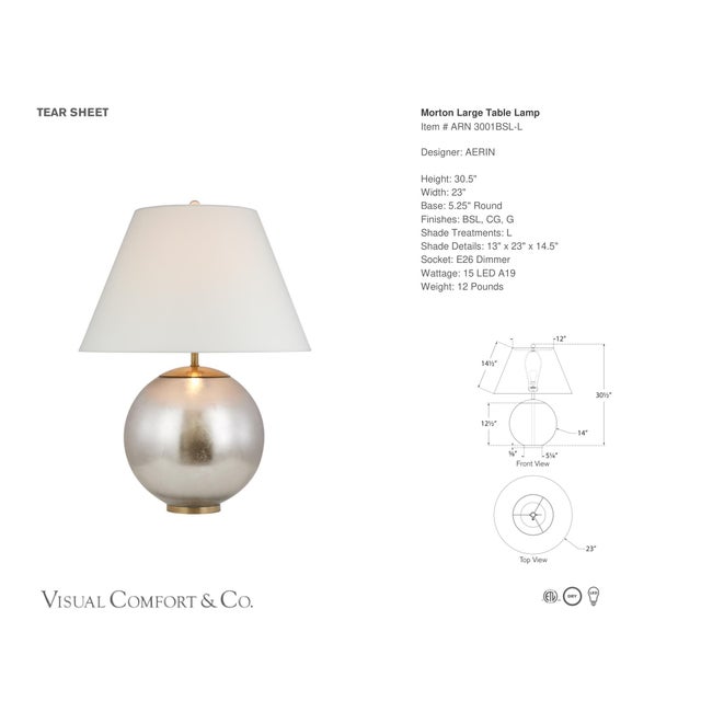 AERIN by Visual Comfort Signature Morton Large Table Lamp in Burnished Silver Leaf with Linen Shade Designer: AERIN...