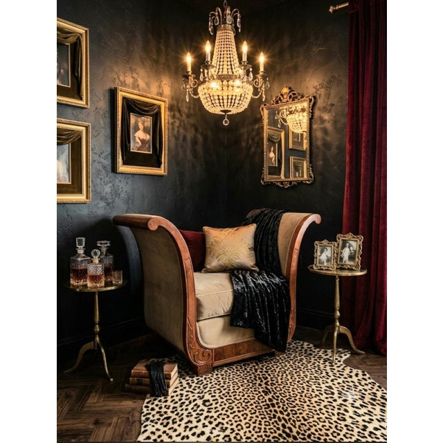Monumental Vintage Hollywood Regency Neoclassical Curule Style Oversized Velvet Accent Chair / Bench Chair For Sale - Image 14 of 14