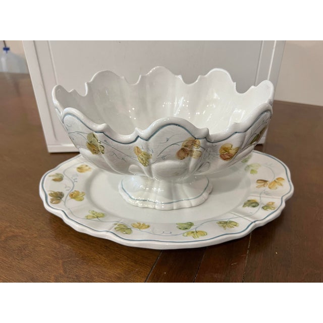 Italian Vintage Italian Ceramic Footed Punch Bowl & Platter -2pc For Sale - Image 3 of 10