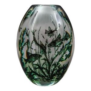 Edward Hald Orrefors 1948 "Graal" Fish Art Glass Vase Sweden, 1883 -1980