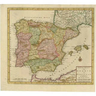 Antique Map of Spain and Portugal by Tirion, 1760 For Sale