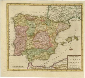 Antique Map of Spain and Portugal by Tirion, 1760