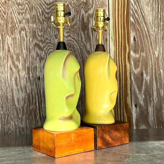 Vintage Mid 20th Century Heifetz Glazed Ceramic Lamps - a Pair For Sale In West Palm - Image 6 of 7