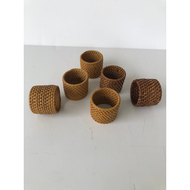 Asian Woven Round Rattan Napkin Holders - Set of 6 Size: 2"D x 2"H