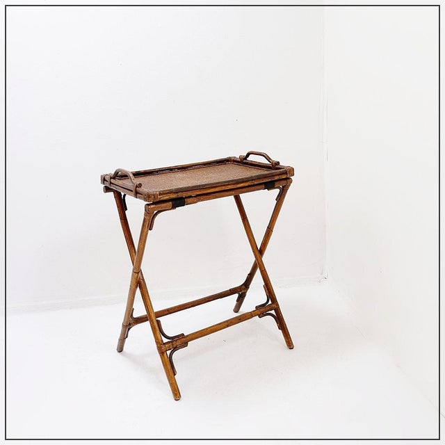 Mid-Century Colonial Style Bamboo Folding Tray Table, 1960s For Sale - Image 16 of 16