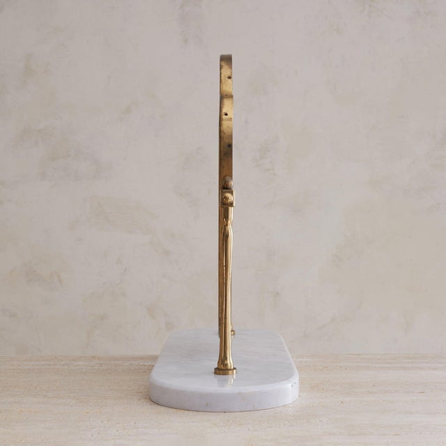 Italian Brass Vanity Mirror with White Marble Base, 1940s For Sale - Image 4 of 11