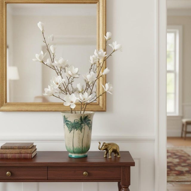 Elegant Hand-Painted Glass Vase With Decoupage Palm Tree Design For Sale In West Palm - Image 6 of 8