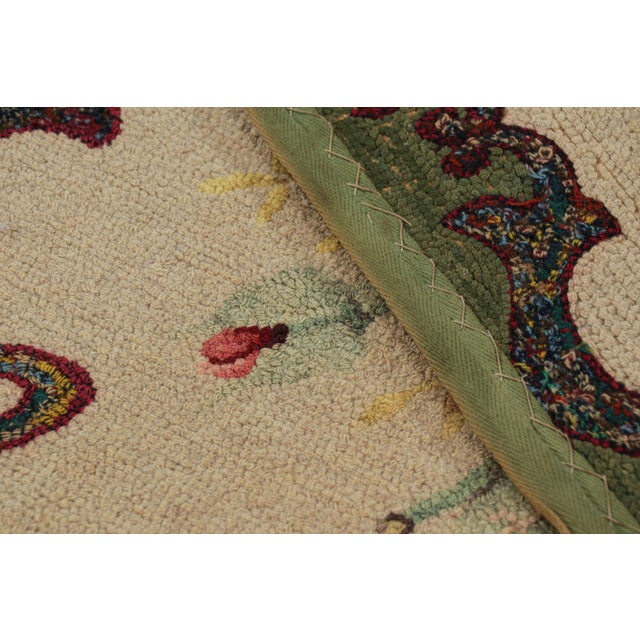Textile Antique Hooked Square Rug in Beige With Floral Medallion, From Rug & Kilim For Sale - Image 7 of 7