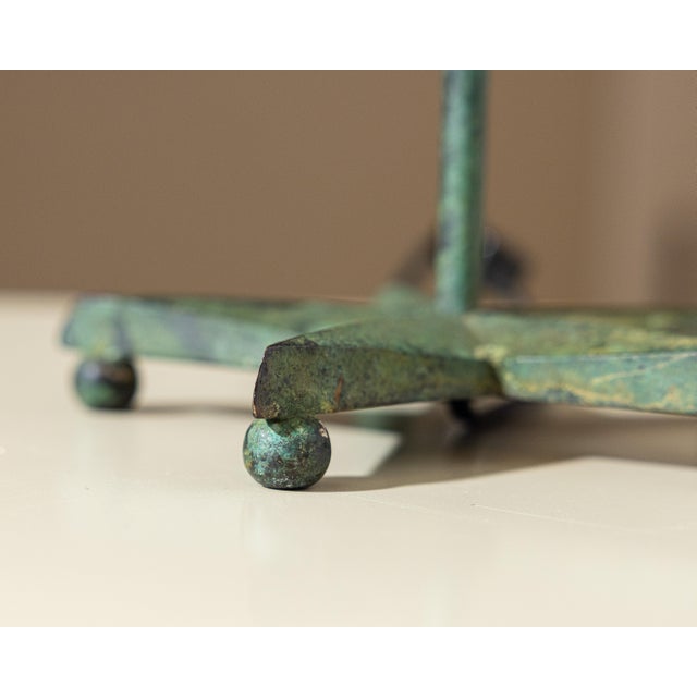 Vintage Verdigris Copper Alloy Brutalist Star Table Lamp For Sale - Image 4 of 14