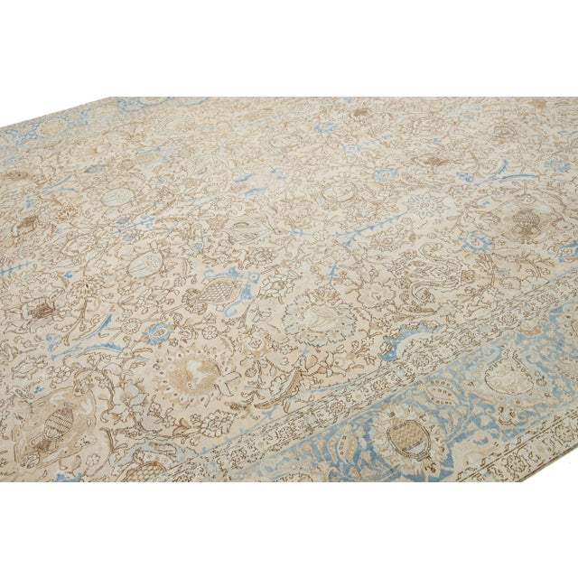 Allover Designed Antique Wool Rug Persian Tabriz From 1910s in Beige For Sale In New York - Image 6 of 9