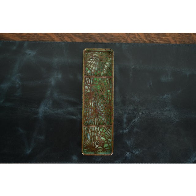 Bronze Tiffany Studios New York Pine Needle Bronze and Favrile Slag Glass Pen Tray For Sale - Image 8 of 12