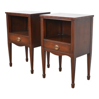 Kindel Furniture Federal Carved Mahogany Nightstands, Pair For Sale