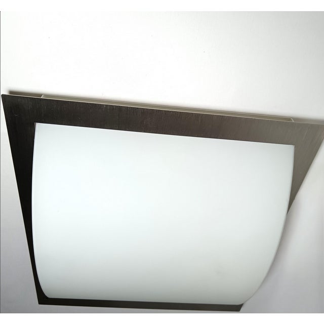 Metal Mid-Century Modern Minimalist Architectural Murano Opaline Glass Wall Light, Ruggiu-Italy, 1990s For Sale - Image 7 of 11