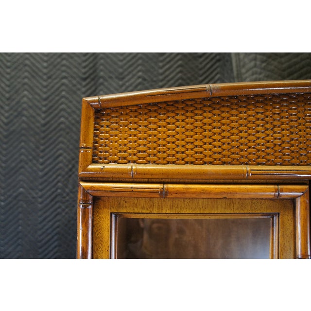 Vintage Broyhill Coastal Boho Chic Faux Bamboo Walnut China Display Cabinet 79" For Sale - Image 6 of 12