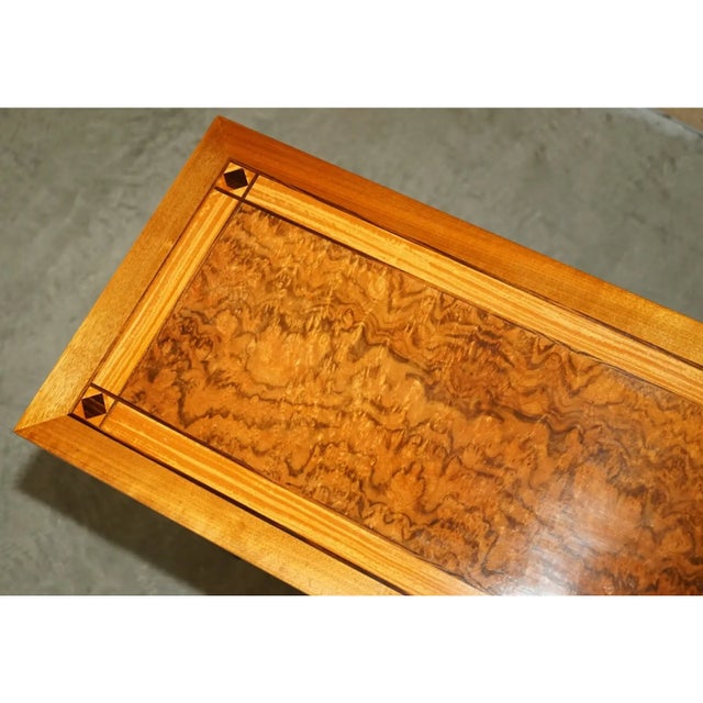 Stunning Vintage 1994 David Linley Burr Walnut Amboyna Wood Large Console Table For Sale - Image 9 of 18