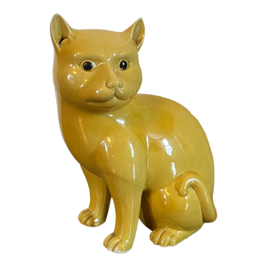 Late 19th Century Qing Chinese Export Porcelain Figure of a Yellow Cat