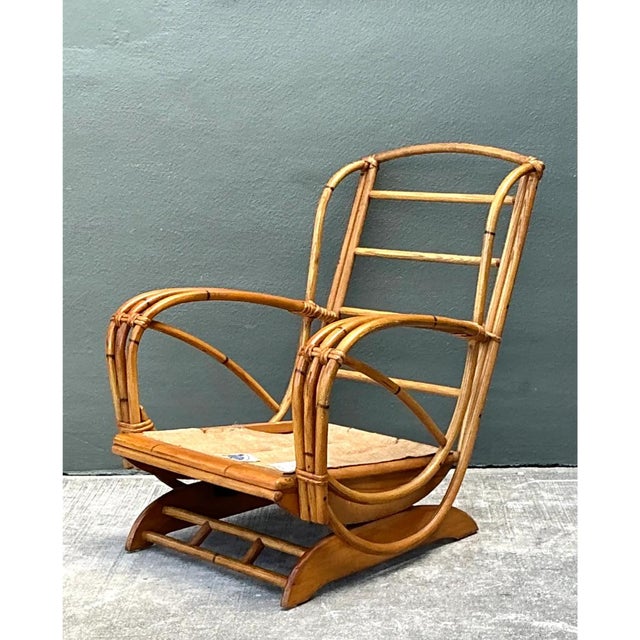 Mid-Century Modern Vintage Heywood Wakefield Rattan Springer Lounge Chair For Sale - Image 3 of 12