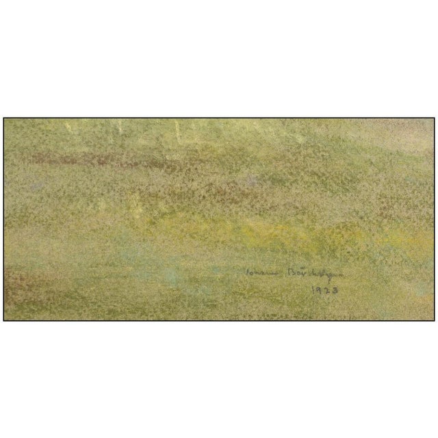 Impressionist 1920s Hillside Pasture Pastel Drawing, Johann Berthelsen For Sale - Image 3 of 4