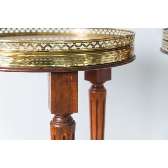 Pair of French Louis XVI Style Bouillotte Marble Top Small Side Tables For Sale - Image 9 of 10
