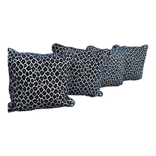 Set of 4 Blue Two-Tone Leopard Pillows For Sale