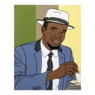 Contemporary Blue Suit & Morning Coffee Print For Sale