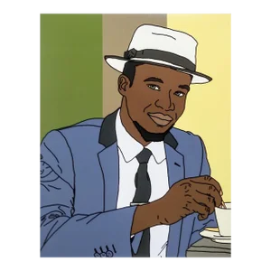 Contemporary Blue Suit & Morning Coffee Print