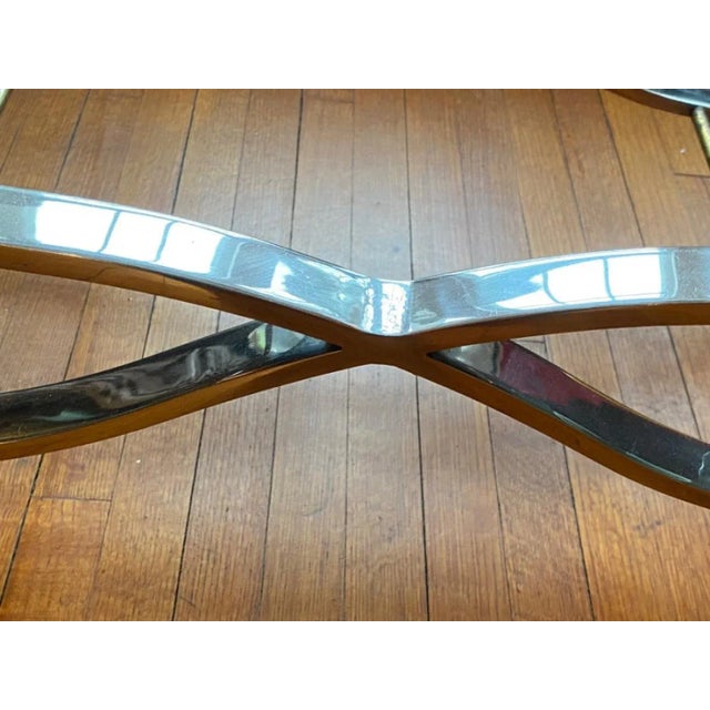 1970s Maison Jansen Nickel & Brass X Base Coffee Table For Sale In Philadelphia - Image 6 of 9