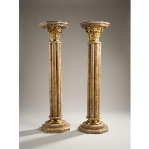 Baroque Marble and Brass Columns, Set of 2 For Sale - Image 6 of 6