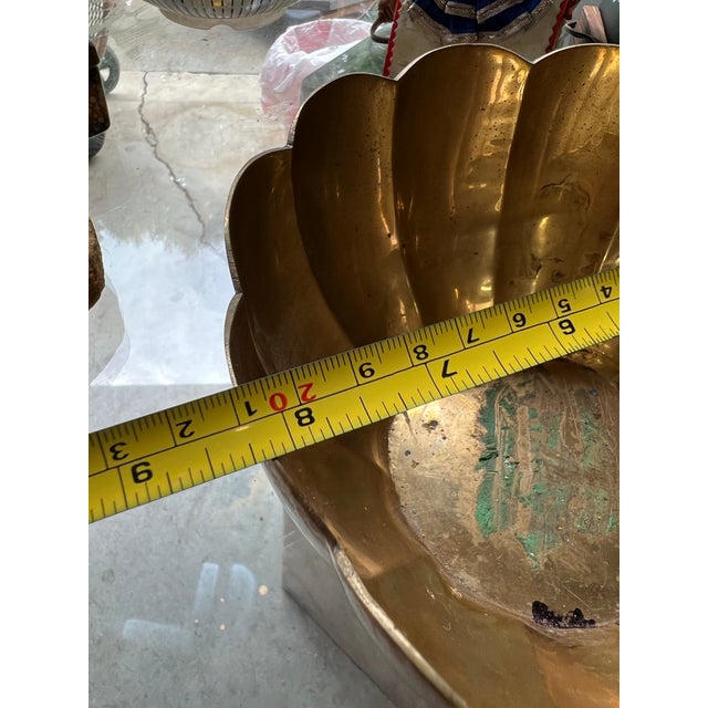 Metal 1970s Brass Bamboo Bowl and Lotus Scalloped Bowl Set For Sale - Image 7 of 10