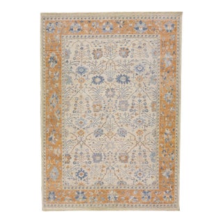 Apadana's Artisan Collection Beige and Orange Handmade Designed Wool Rug For Sale