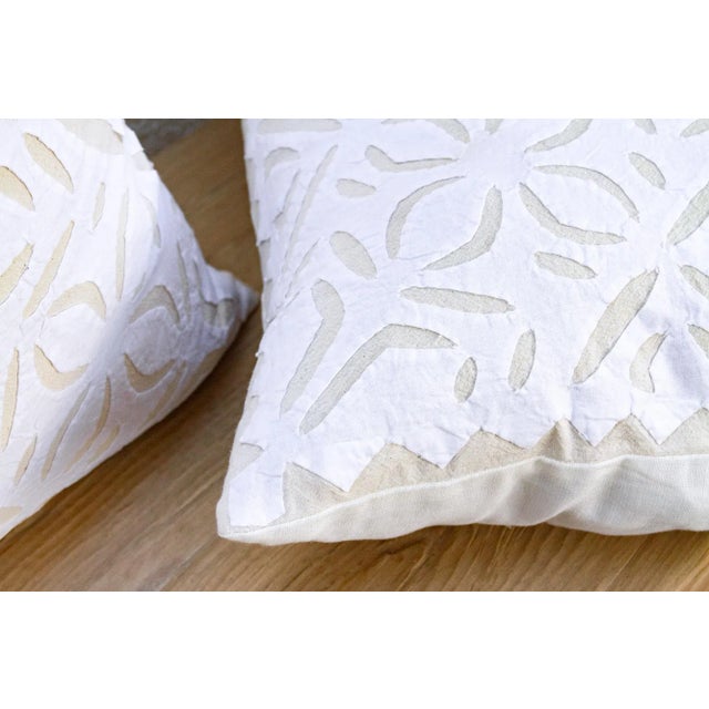 White Marble Scroll, Pair of Appliqué Pillow Covers For Sale - Image 8 of 10