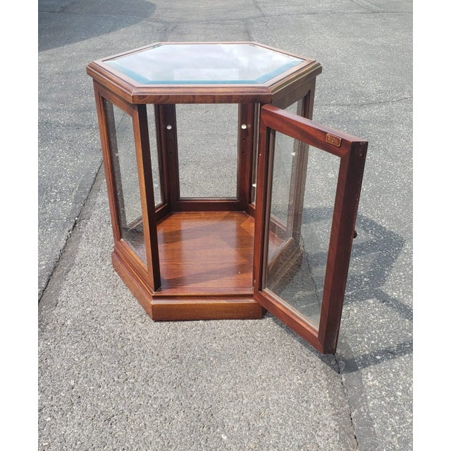 Late 20th Century Vintage Fruitwood and Glass Paneled Hexagonal Side Table For Sale - Image 5 of 6