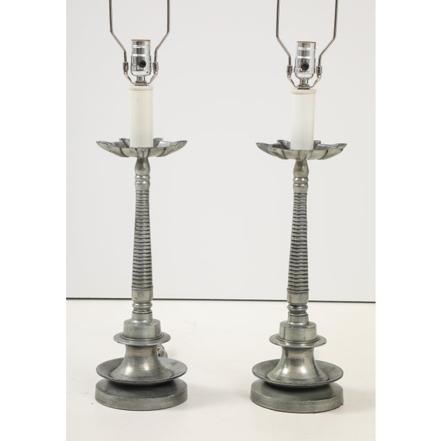 1960's Aluminum French Table Lamps - A Pair For Sale - Image 9 of 10