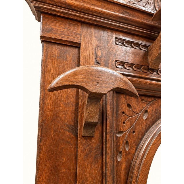 Wood Napoleon III Style Oak Entryway Wardrobe with Beveled Mirror For Sale - Image 7 of 10