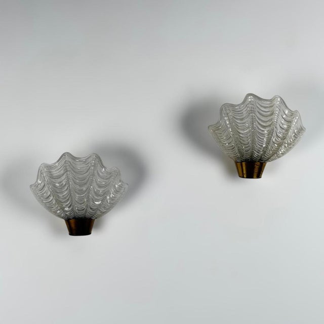 Coquille Wall Lights in Brass and Glass from Asea, Sweden, 1940s, Set of 2 For Sale - Image 10 of 18