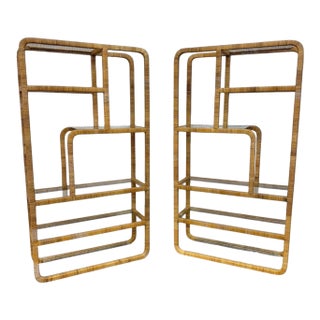 Mid-Century Modern Rattan Woven Etageres - Set of 2 For Sale