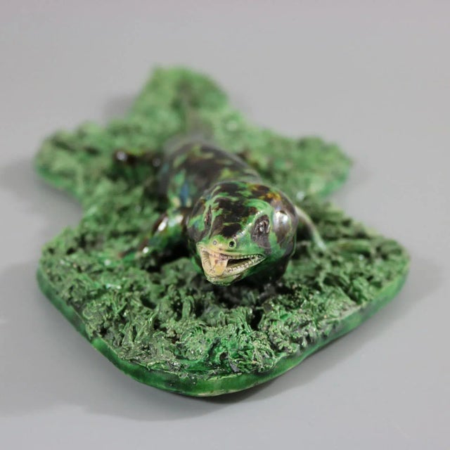 Antique Jose Cunha Palissy Majolica Lizard Wall Plaque For Sale - Image 11 of 13