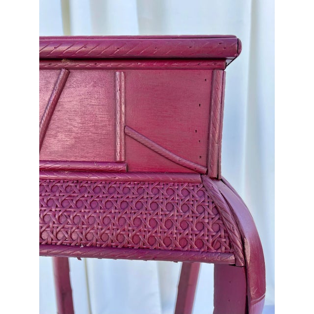 Vintage Red Split Bamboo and Rattan Caning Plant Stand Newly Painted Ruby Red For Sale - Image 11 of 12